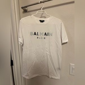 NEW BALMAIN Black and white logo print t-shirt